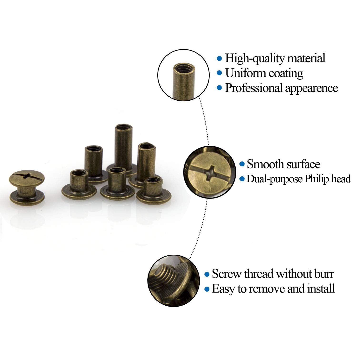 Chicago Bronze Screws Leather Rivet Kit M5 X 4-12 Screw Rivets 6 Sizes