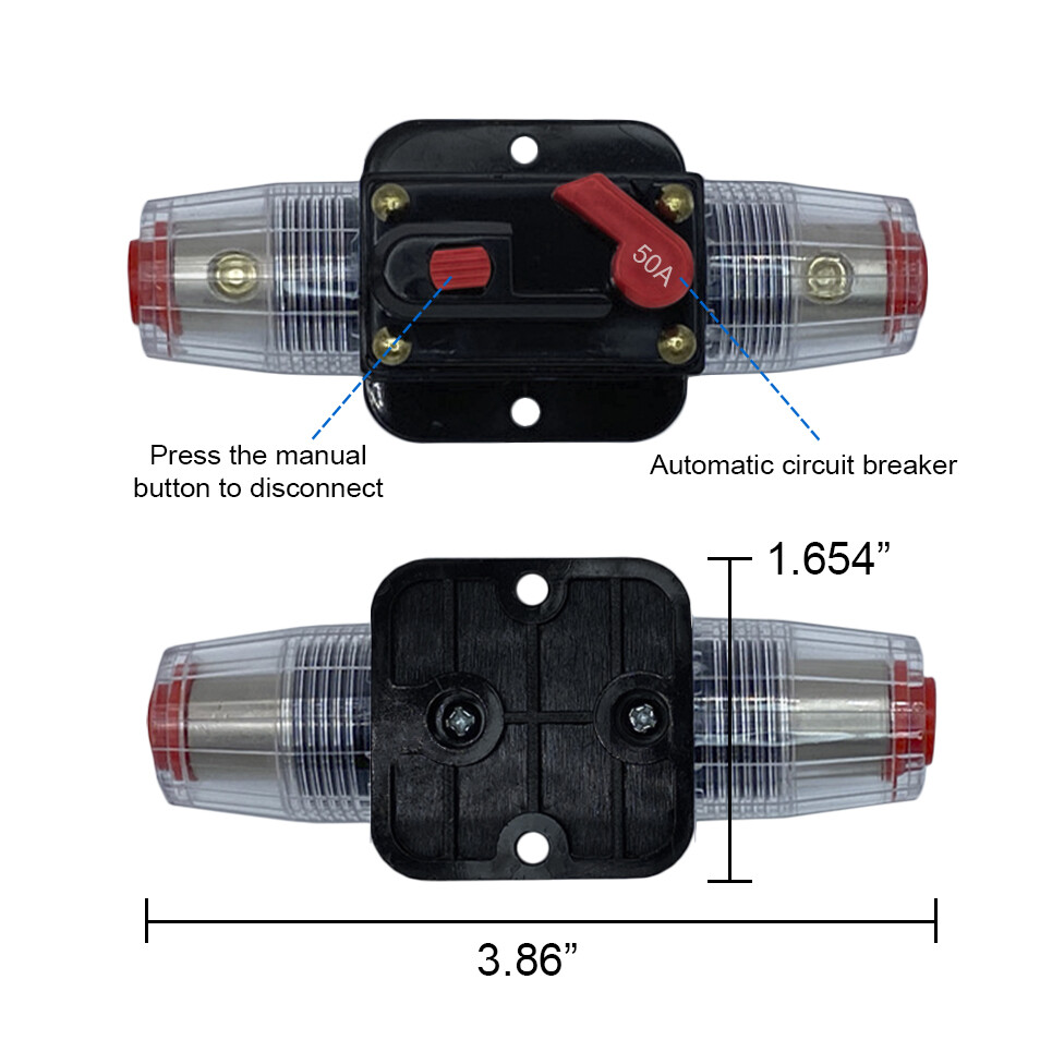 50A Inline Circuit Breaker Stereo Audio Manual Reset for Auto Marine RV 50 Amp