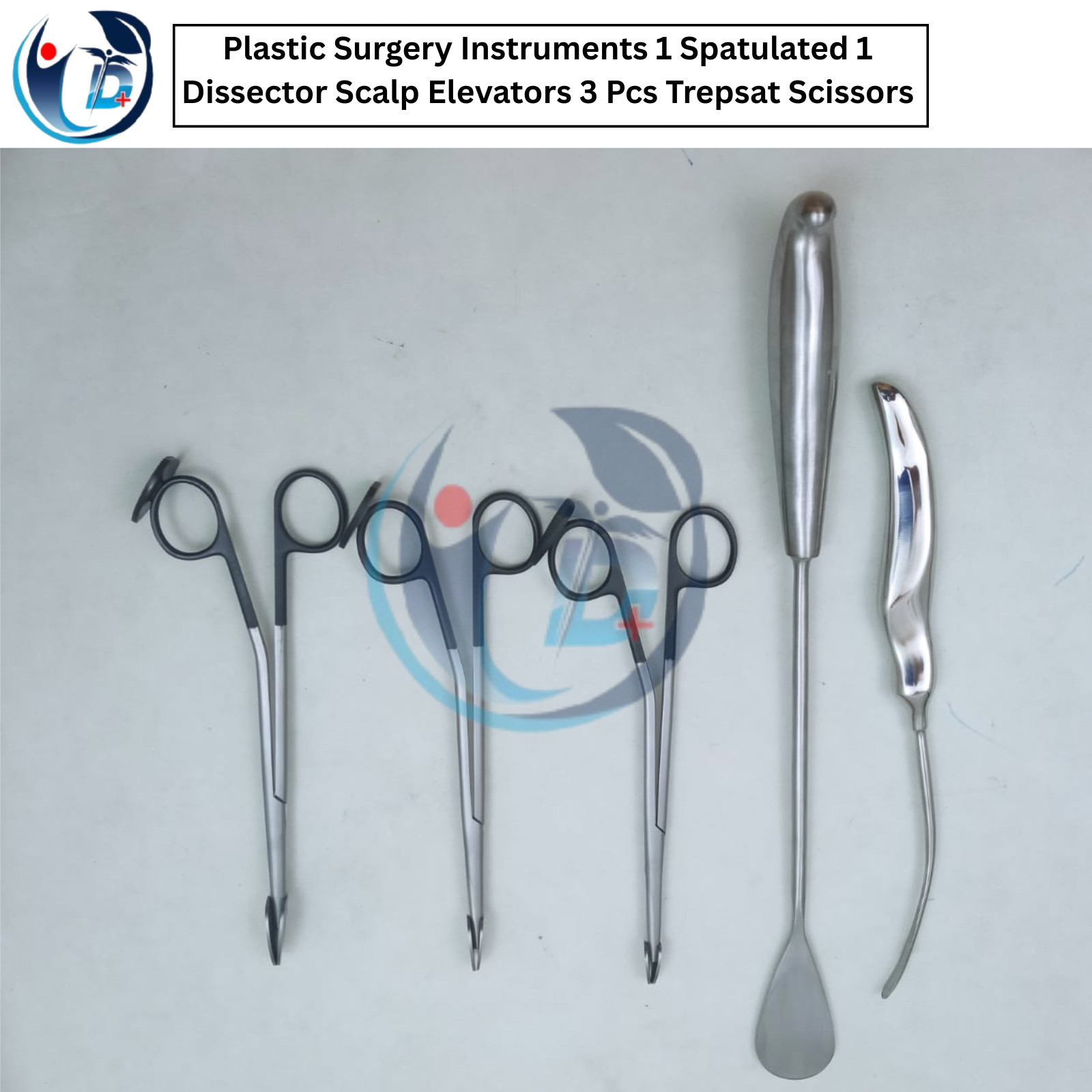 Plastic Surgery Custom Set Spatulated Dissector Scalp Elevator & Trepsat Scissor