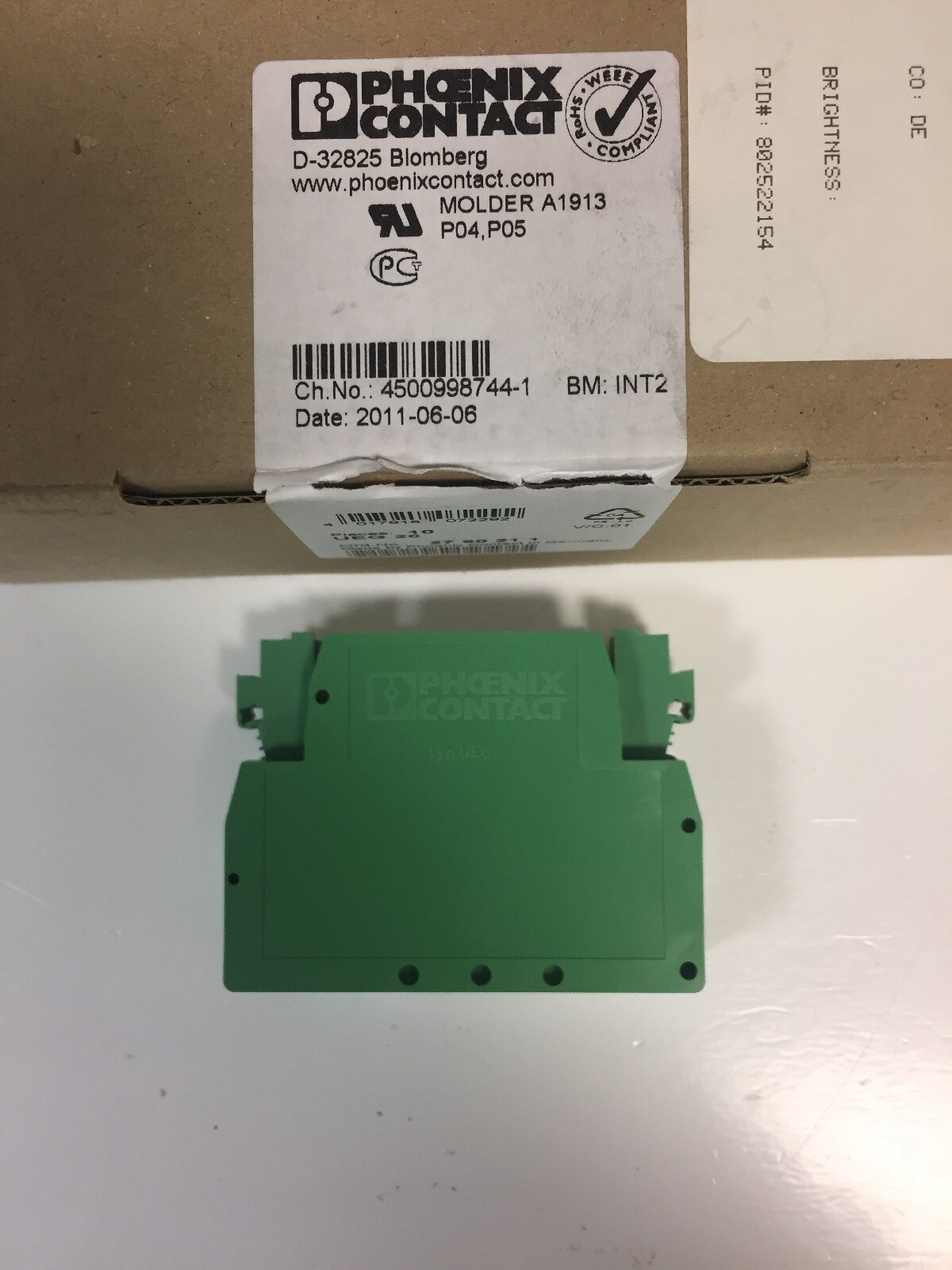 Manufacturer Box of 10 Phoenix Contact Electronic housing – UEG 20 – 2790211