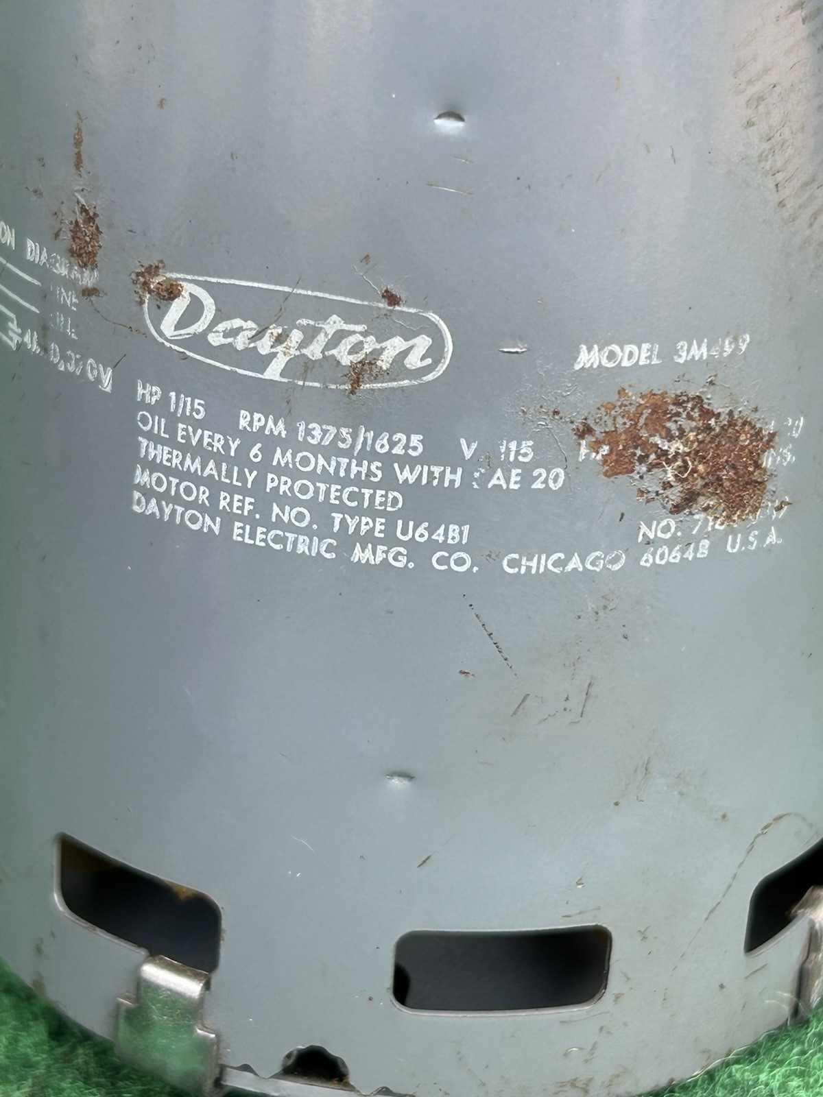 Dayton 1/15 HP HVAC PSC Motor 1625 RPM 115V Permanent Split Capacitor OEM