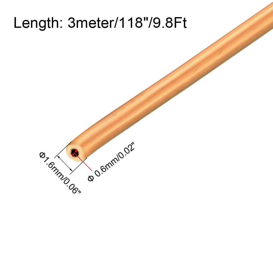 1.6mm OD 0.6mm ID Refrigeration Tubing for Freezer Copper Tubing Coil 9.8ft