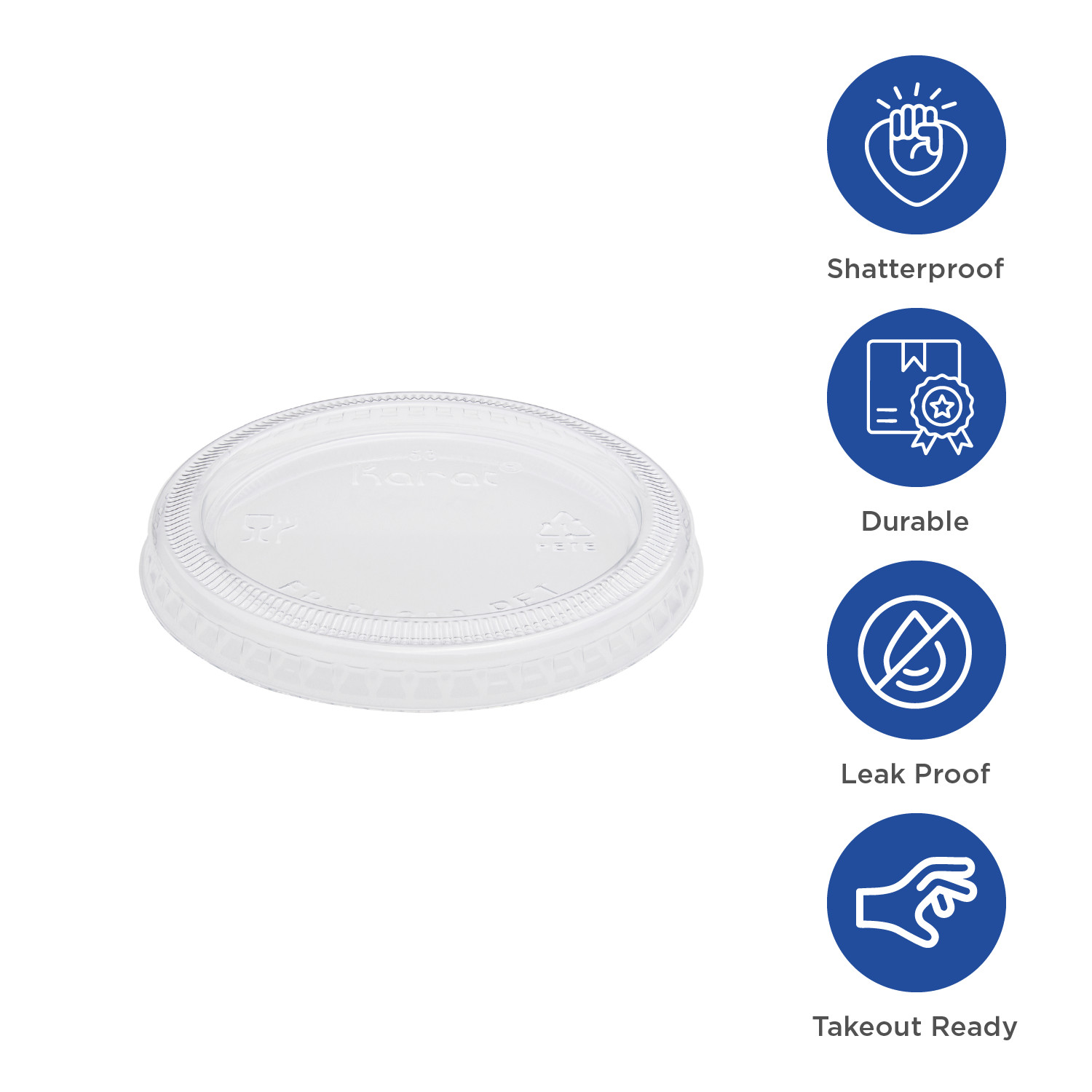 Karat 1oz Squat-2oz PET Plastic Portion Cup Lids – 2,500 ct, FP-PL200-PET