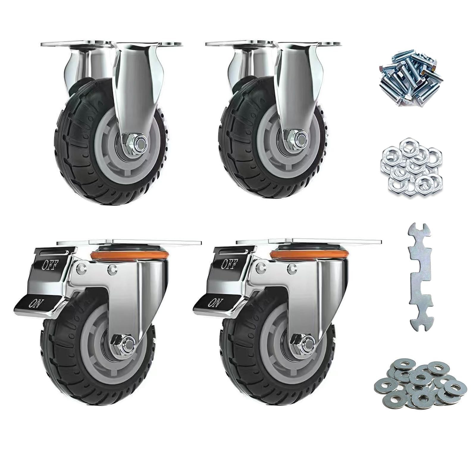 4 Inch Heavy Duty Caster Wheels with Brake, 1320LBS(600KG) Total Load, 2 Fixe…
