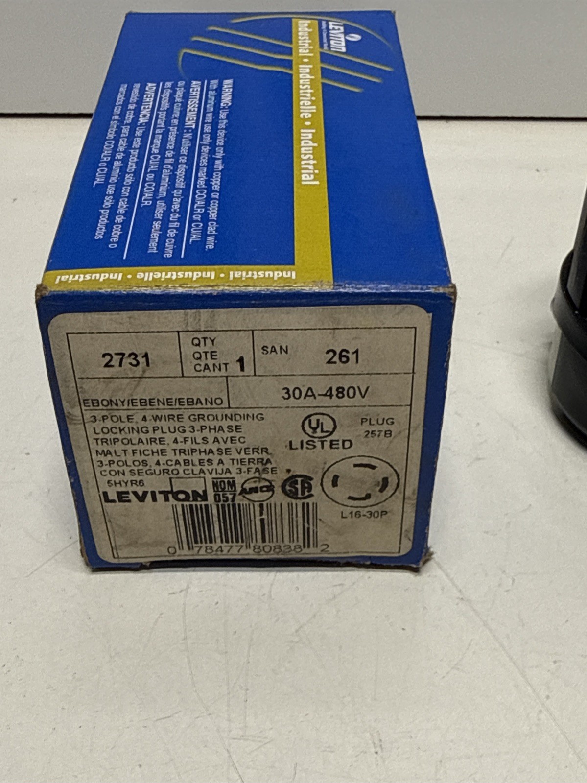 New Leviton 2731 Locking Plug Black 30A 480V 3P 4 Wire Grounding L16-30P