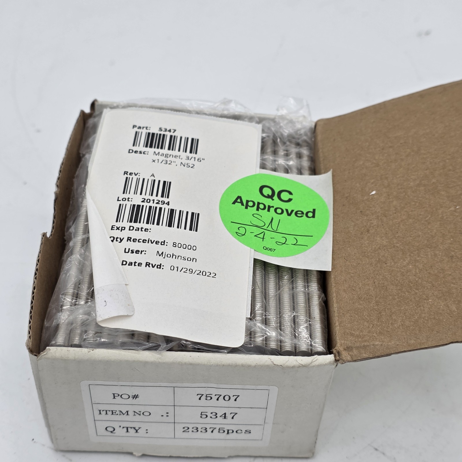 23,375 PCS N52 Neodymium Disc Magnets 3/16″ x 1/32″ Part #5347 Bulk Lot