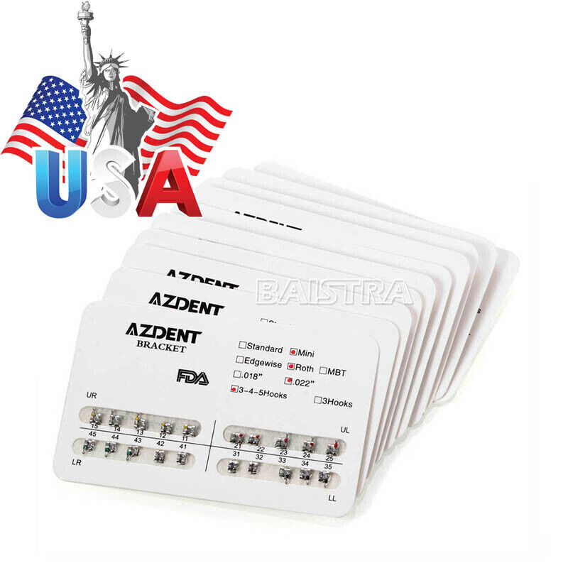 AZDENT Dental Orthodontic Brackets Braces Mini/Standard Roth/MBT.022 Hook 3 4 5