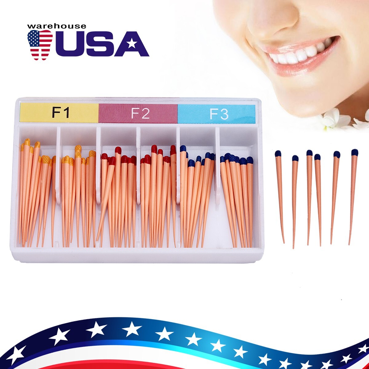 10X Dental Endodontic Gutta Percha Points Tips F1 F2 F3 for Endo Use 60pc/pack