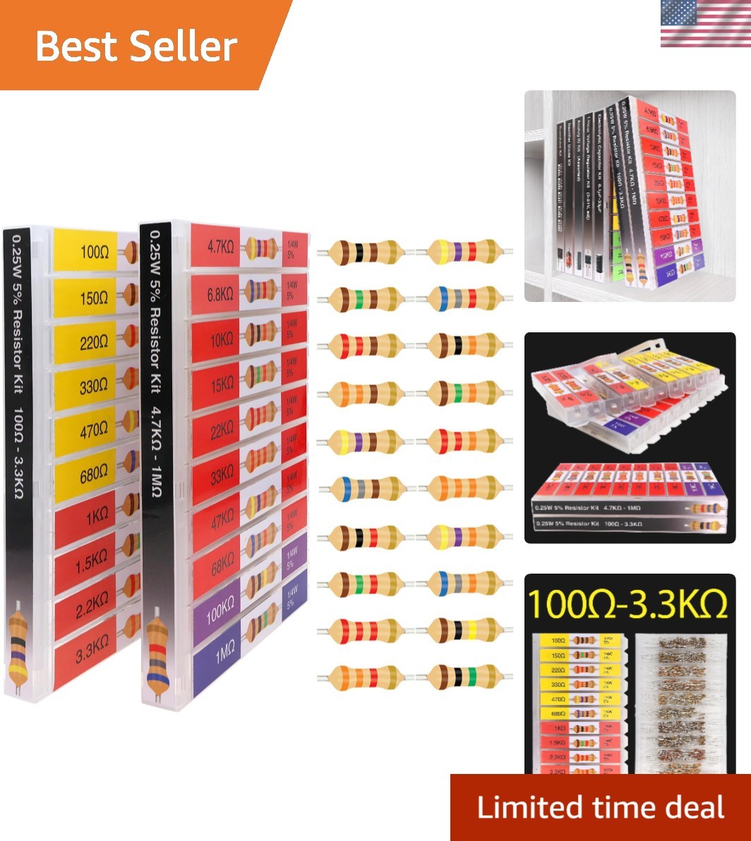 5% Tolerance Carbon Resistor Set: 100Ω-1MΩ Assortment for Electronics – 1/4 Watt