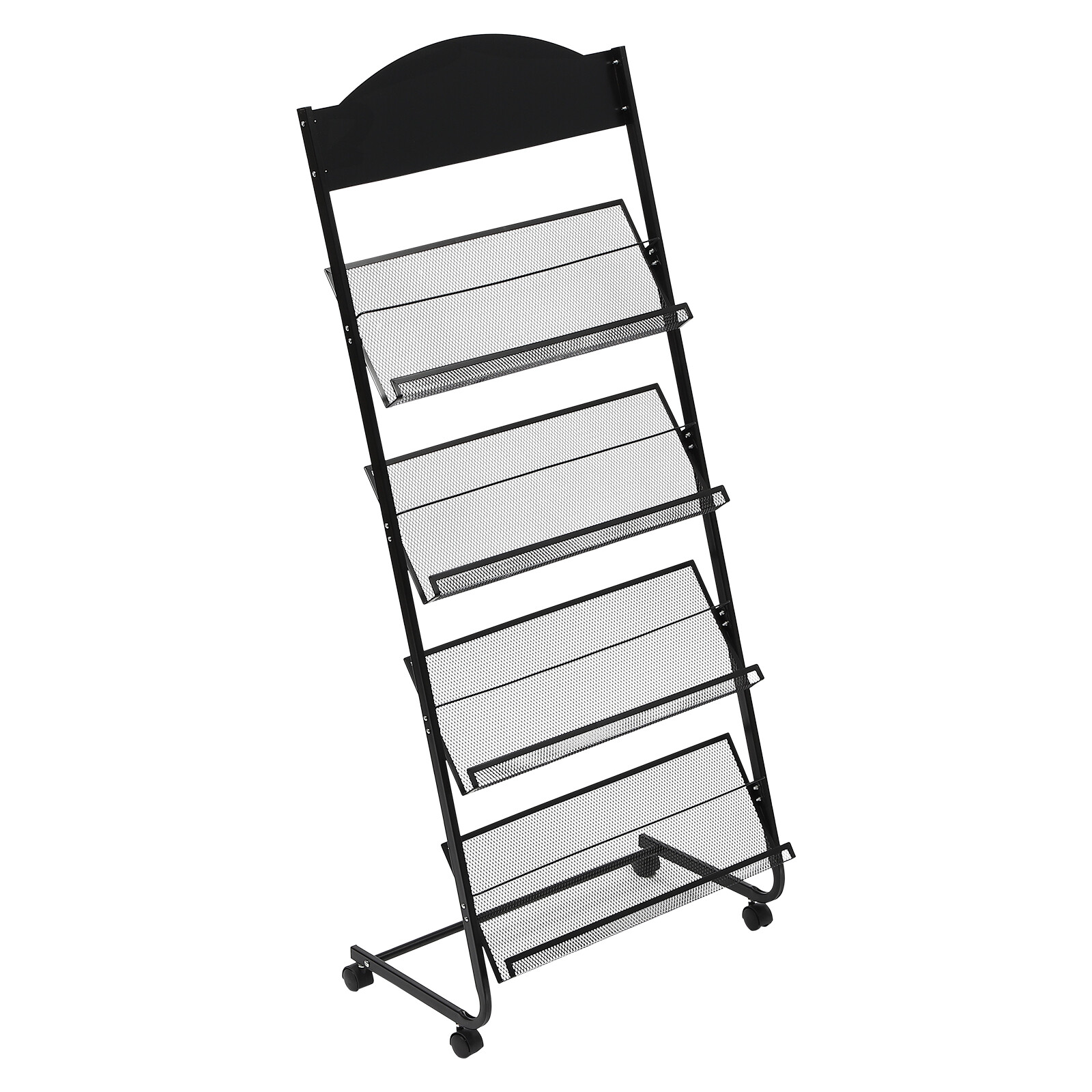 4-Tier Metal Wheeled Magazine Book Rack Newspaper Brochure Storage Display Stand