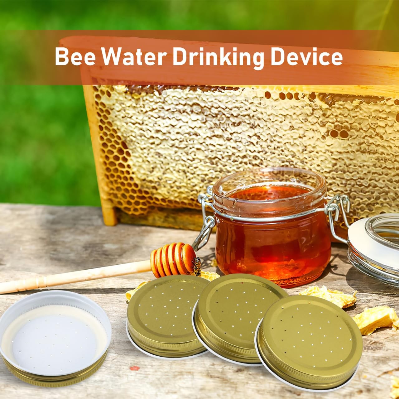 Homoyoyo 8-Pack Bee Feeder Lids for Mason Jar – Metal Bee Feeders Entrance Be…
