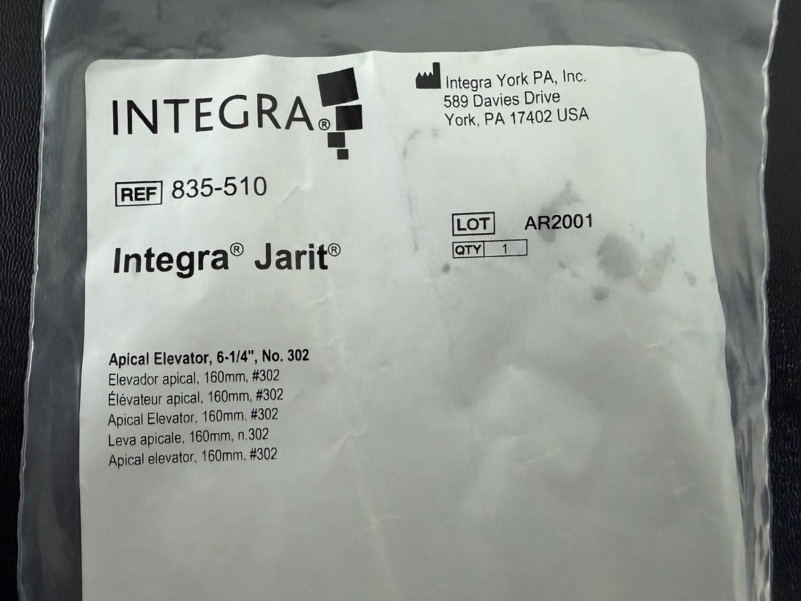 Integra – Miltex – Jarit 835-510 – #302 – 6-1/4″ Apical Elevator – Oral Surgery