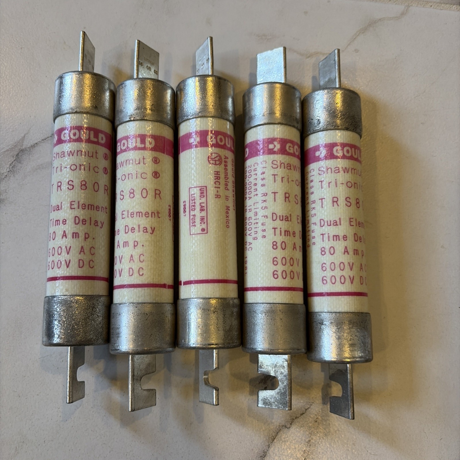NEW BOX OF 5 Gould TRS80R Tri-Onic Current Limiting Time Delay Fuse 80A 600VAC