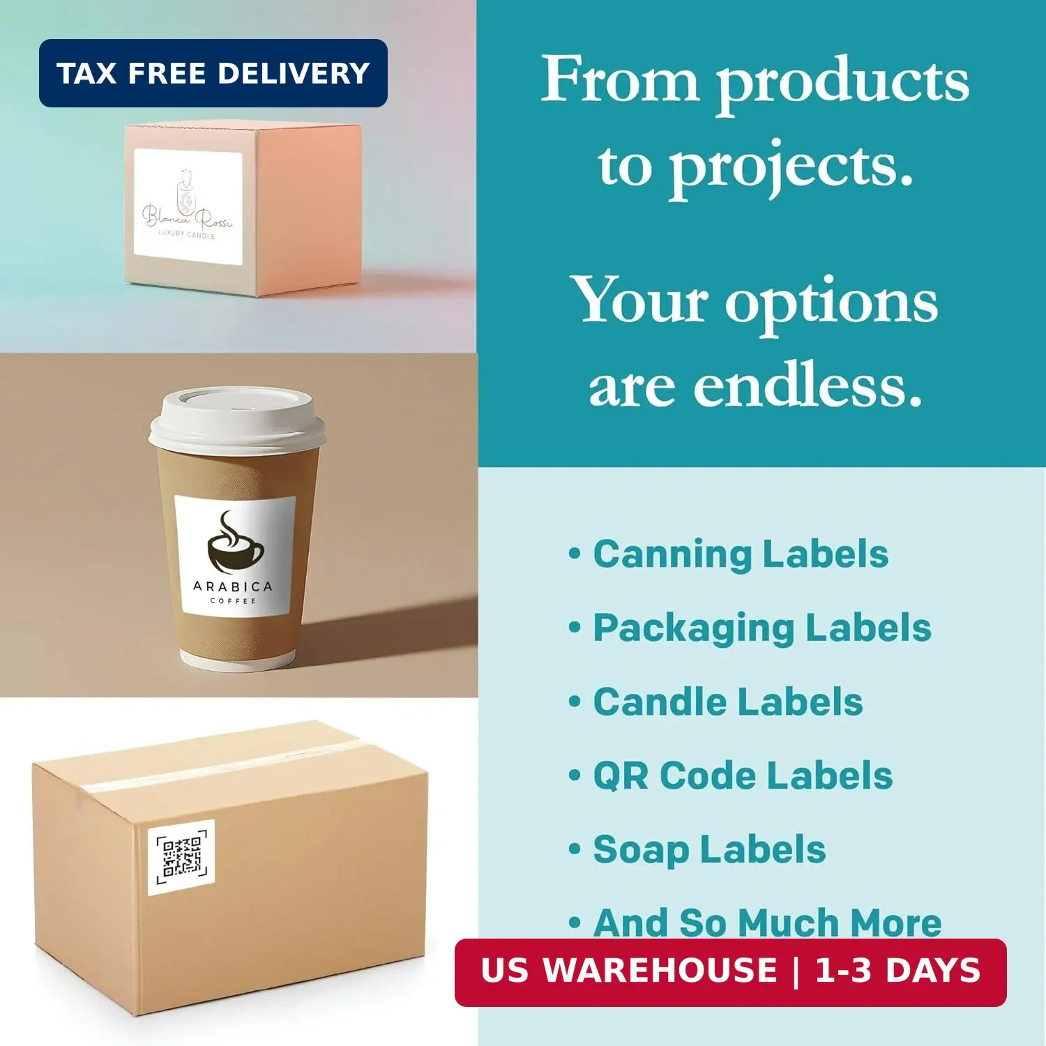 Premium Label Supply White Sticker Square Labels – 3″ x 3″ – Laser/Inkjet Compat