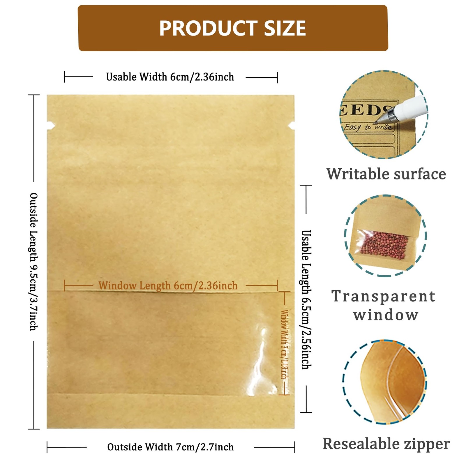 MITOB 500 Pack Clear Window Small Resealable Seeds Packets Coin Envelopes