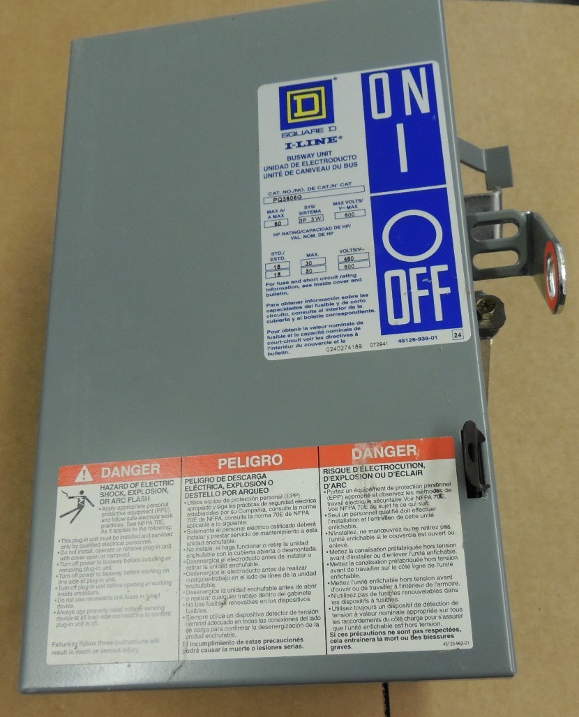 NEW PQ3603G SQUARE D BUSWAY SWITCH PLUG 30 AMP, 600V 3P/3W WITH GROUND