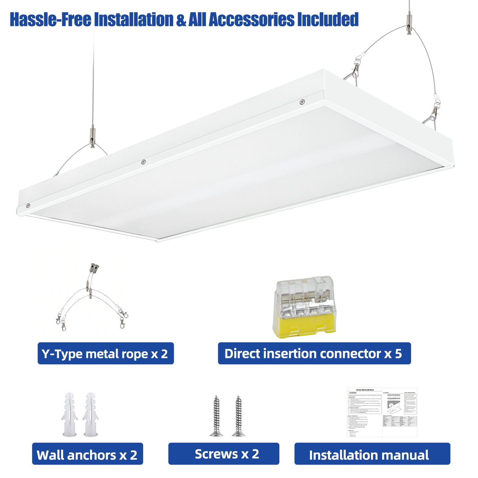 2 Pack 100W LED Linear High Bay light 2FT Commercial Warehouse Lights 100-277V