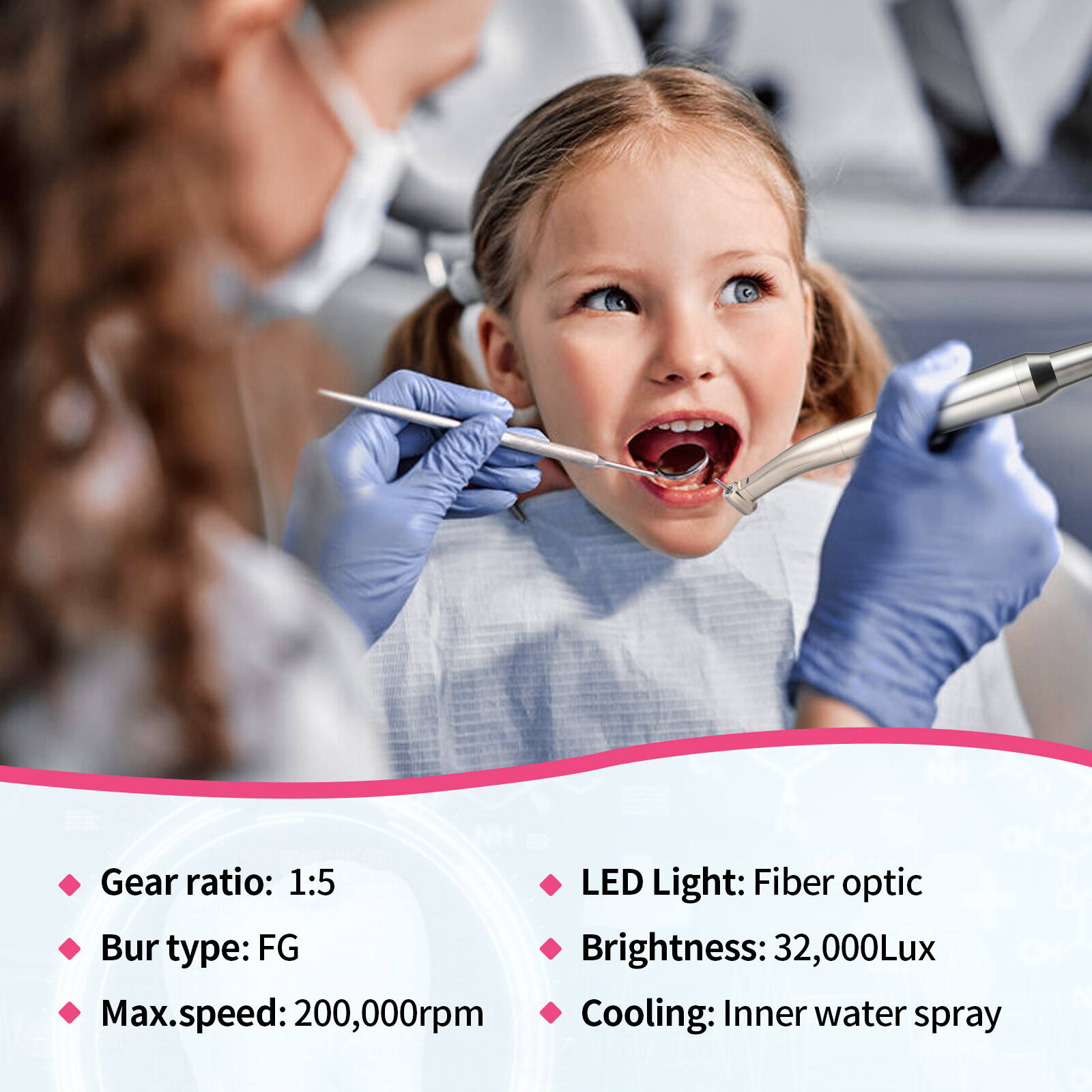 Dental Brushless LED Electric Micro Motor 1:1/1:5 Increasing Handpiece