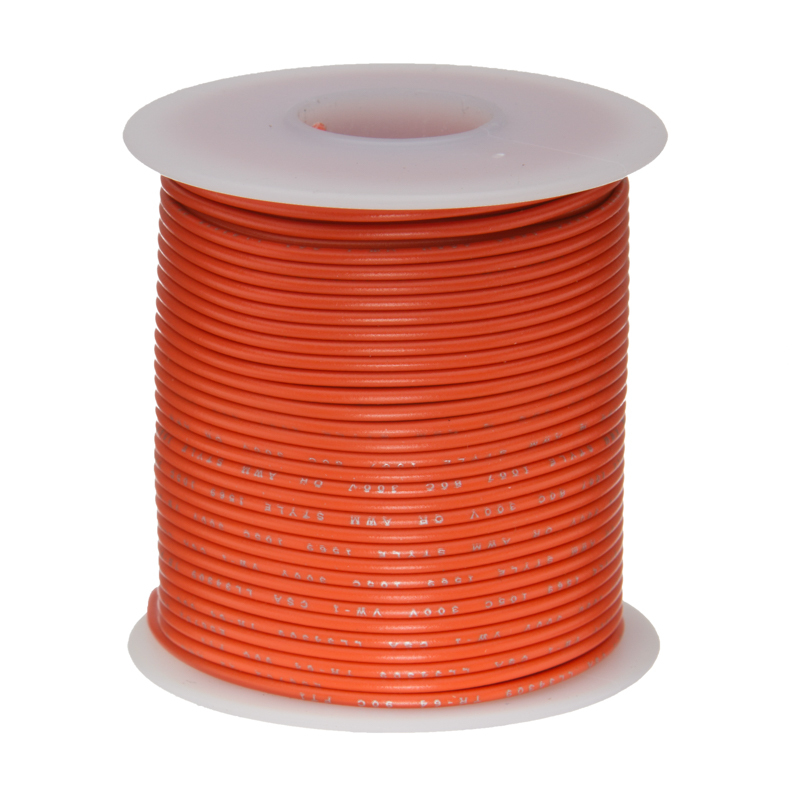 22 AWG Gauge Solid Hook Up Wire Orange 100 ft 0.0253″ UL1007 300 Volts
