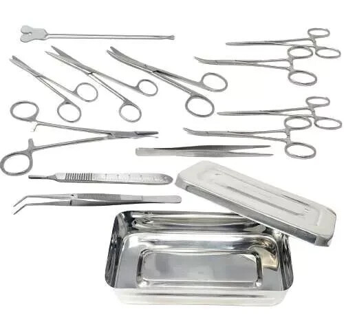3 Set of 13 Pcs Basic Minor Surgery Kit W/ Steel Box Surgical Instruments