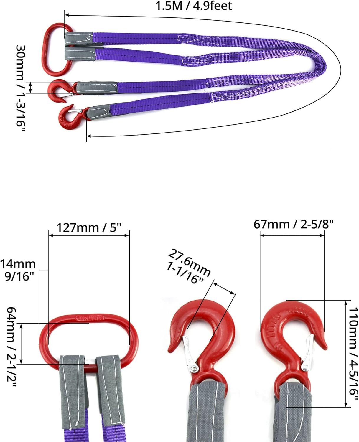 Lifting Slings Straps with Hooks – 5 Feet, 4409 Pounds Capacity, 2 Pack Polyeste