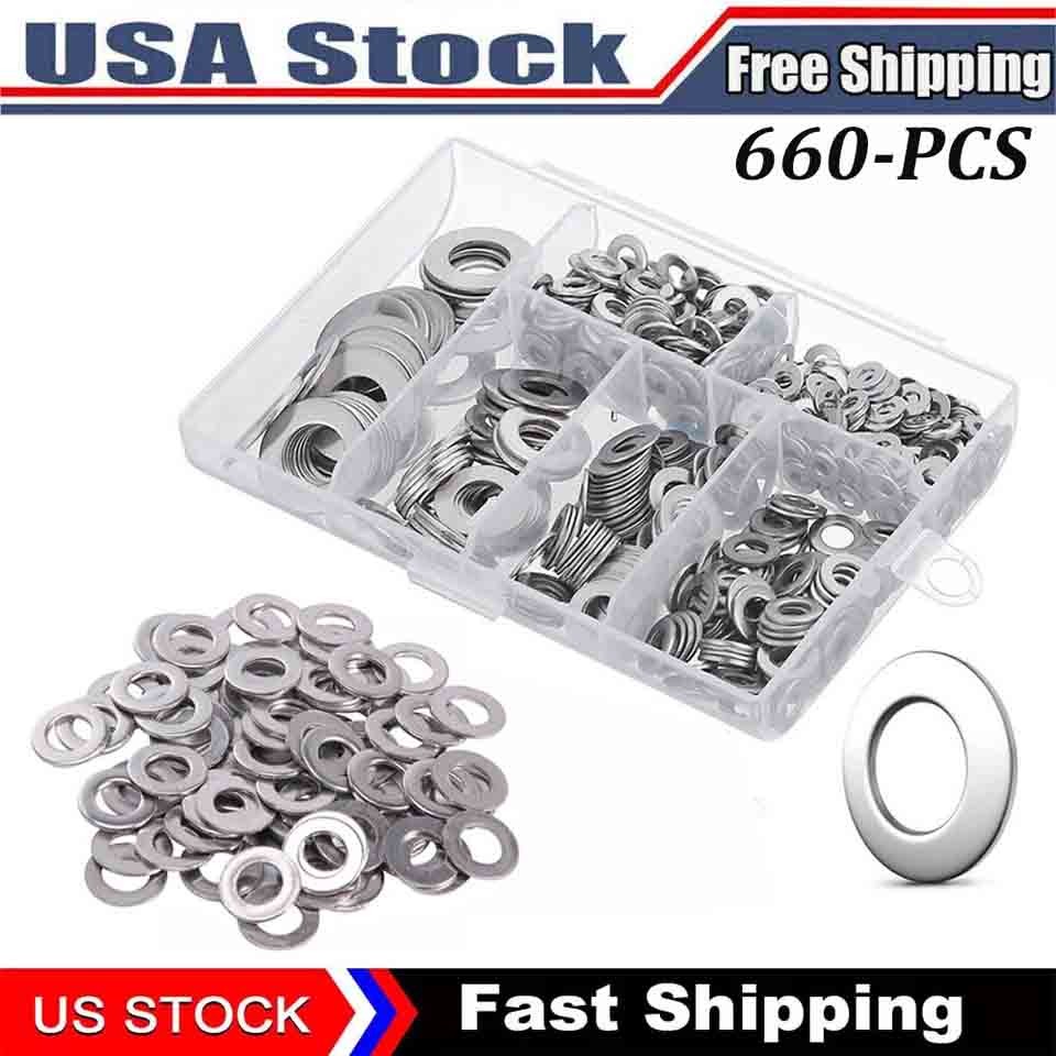 New 304 Stainless Steel Washers Flat Washer Assortment Set Value Kit,660 Pieces