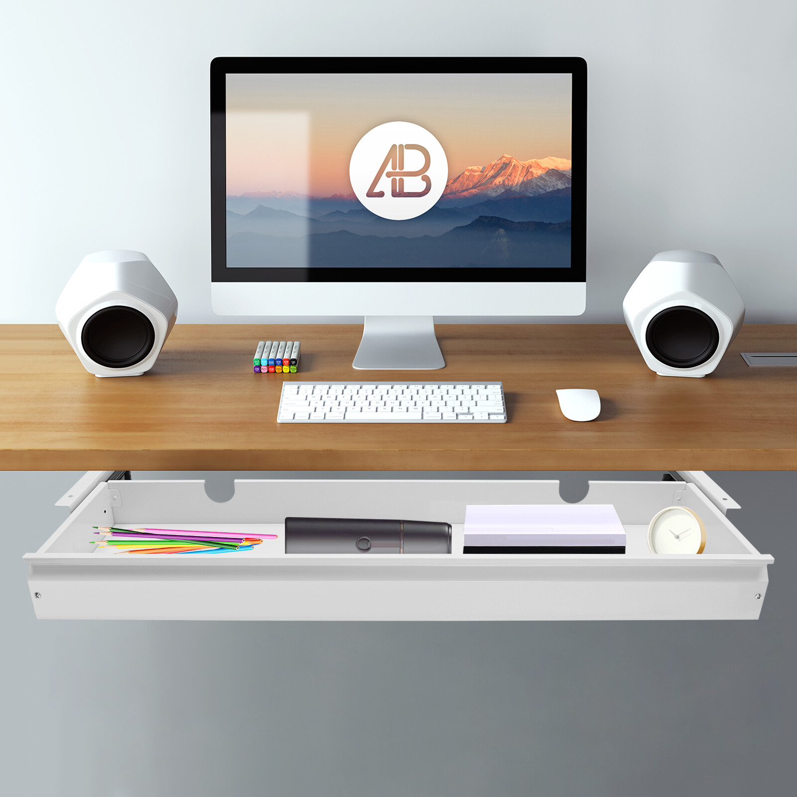 33in White Space Saver Sliding Under Desk Storage Drawer Pull-out Drawer White.