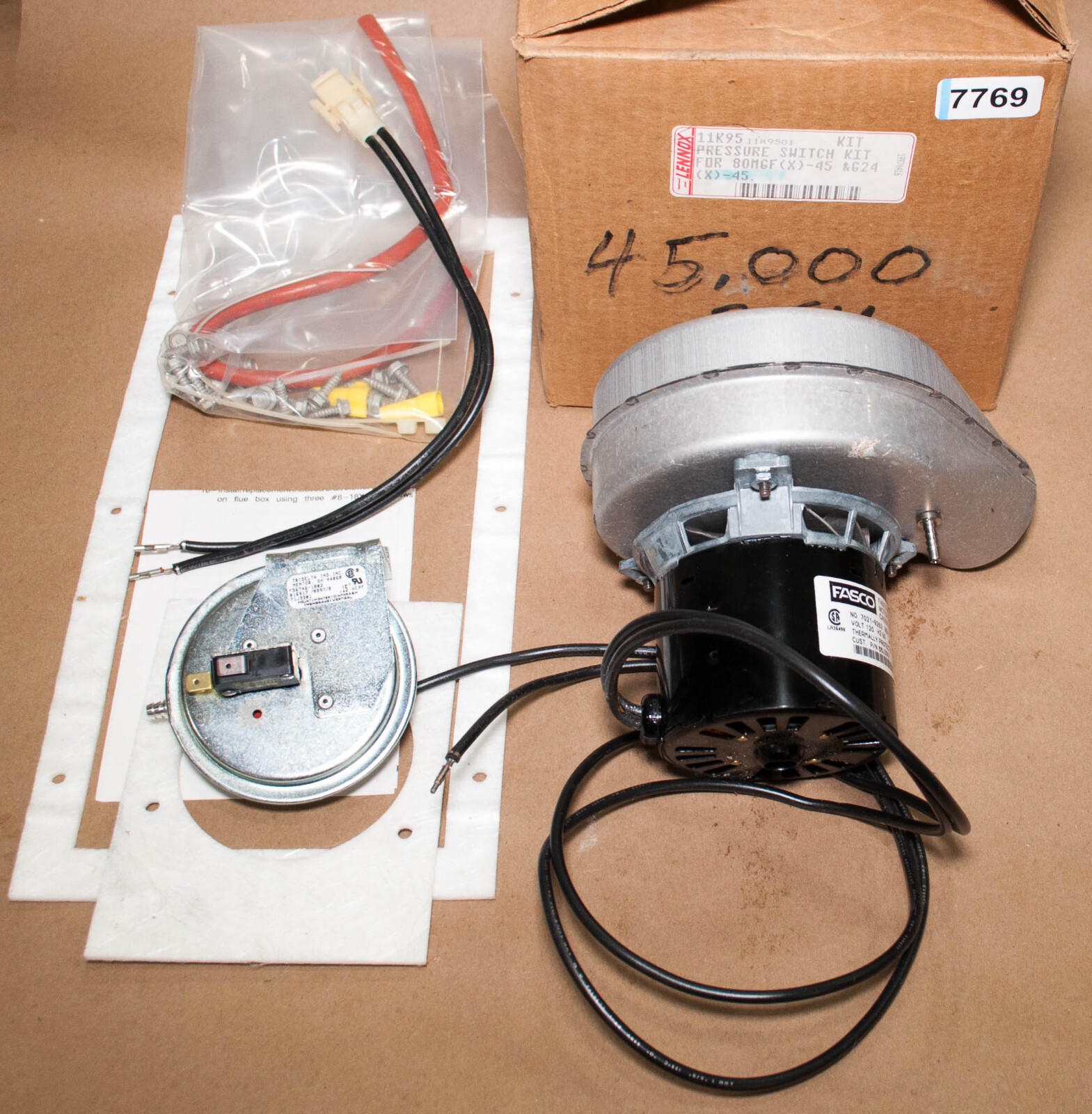 Lennox 11K95 Pressure Switch FS6746-1802 Motor 7021-9262 Kit