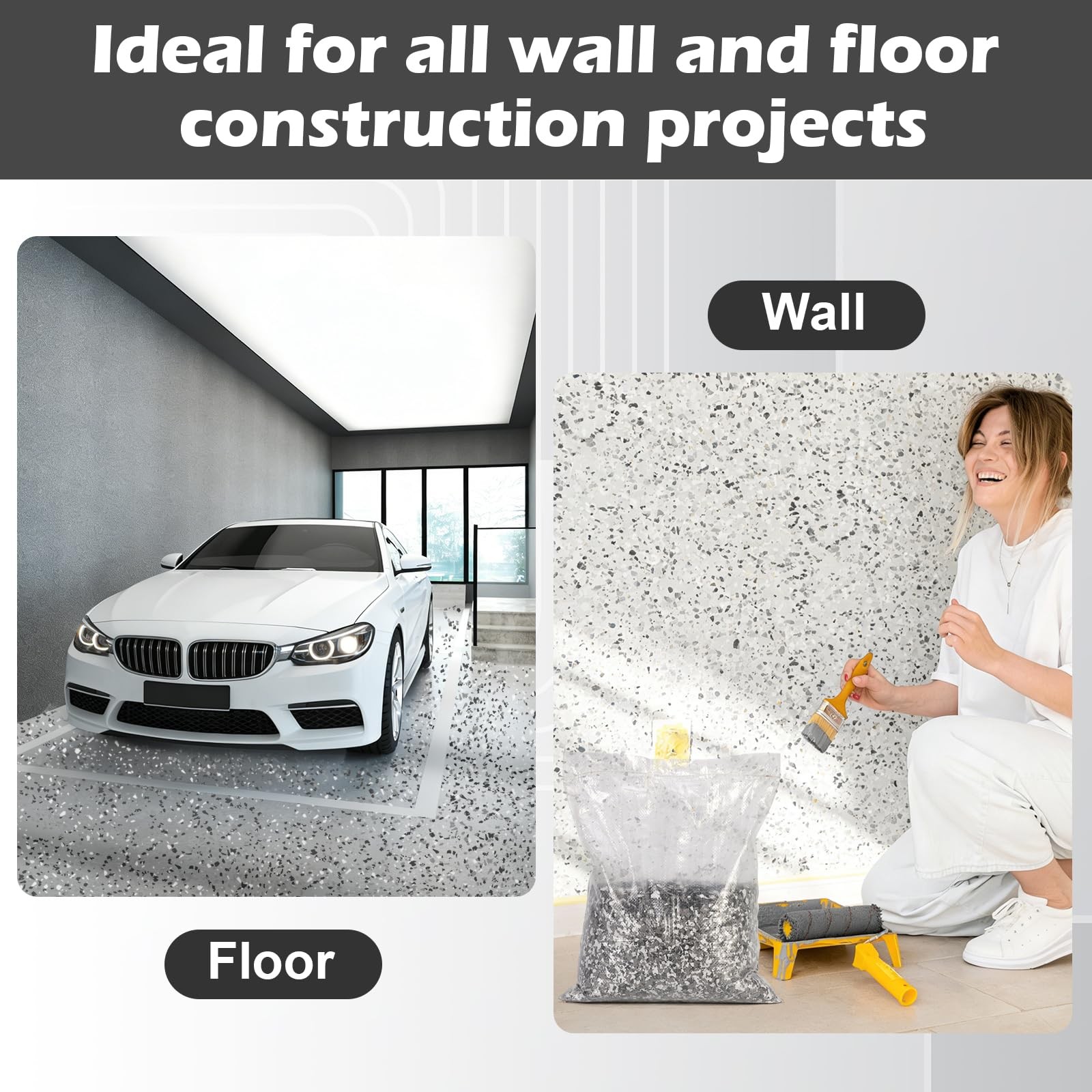 12.4lbs / 5.6 kg Epoxy Floor Flakes Black Gray 12.4 lbs, & White &