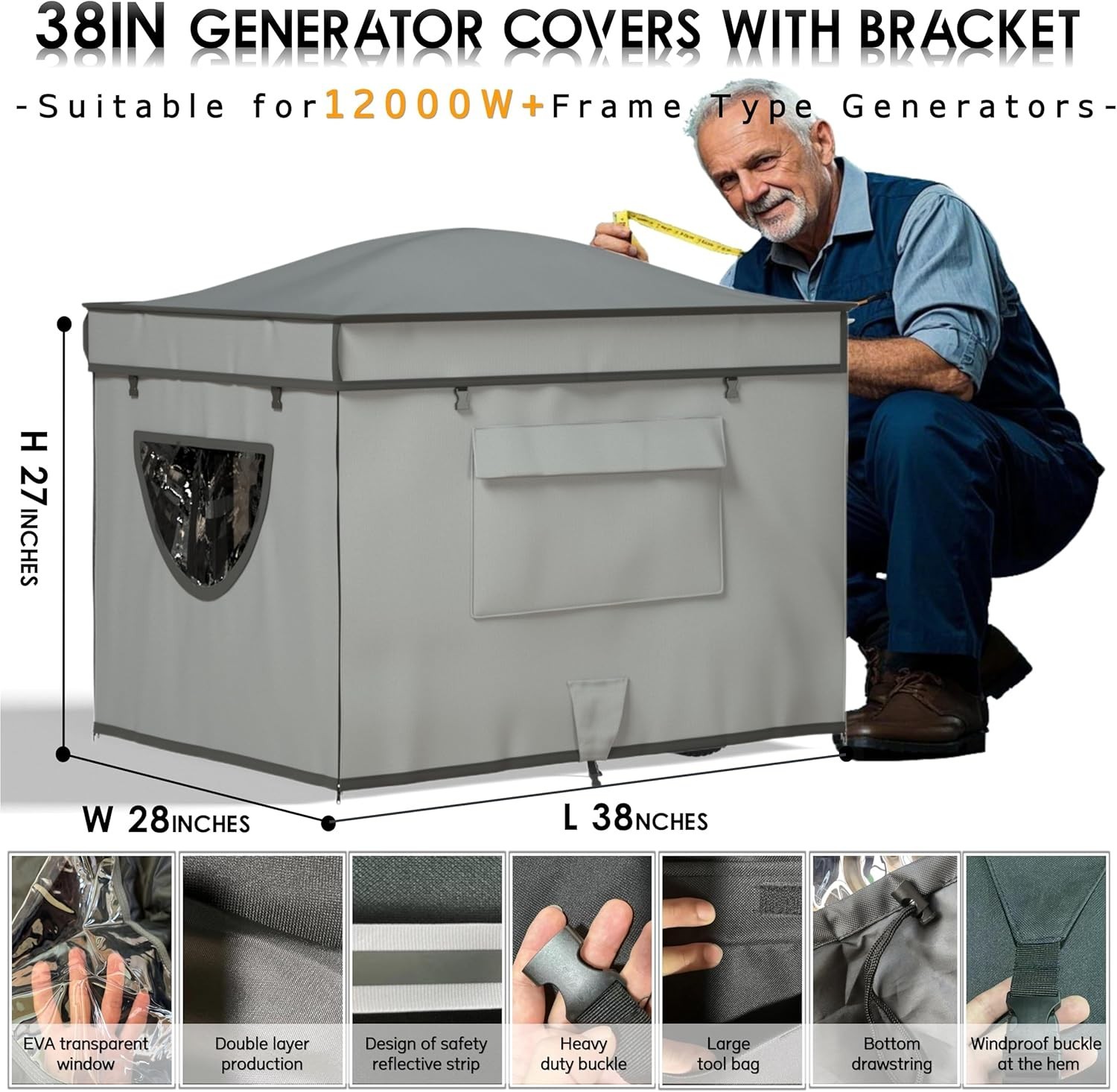 Tent Cover with Bracket,Generator Covers While Running, 38 «x28 » x27 «,Gray…