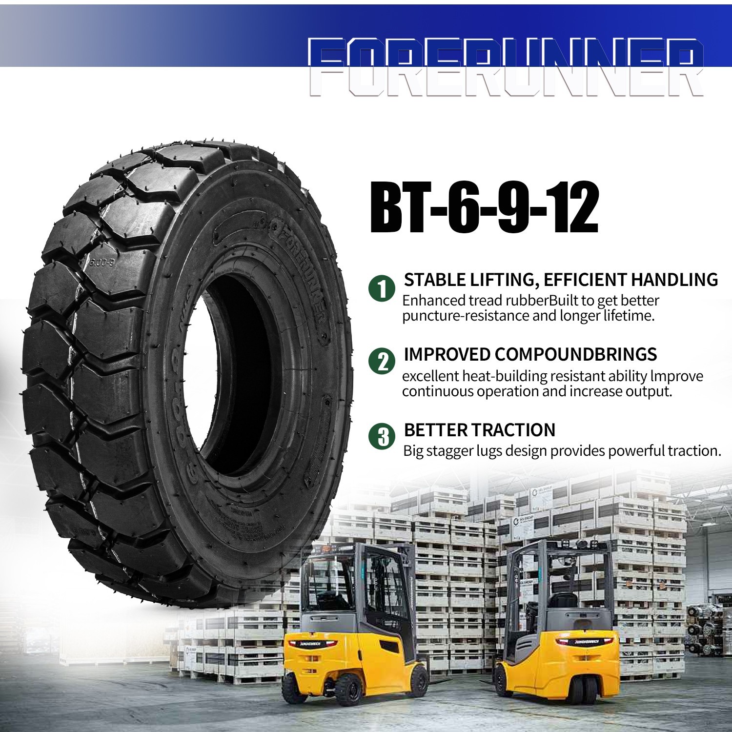 Set 2 6.00-9 Forklift Tires 12 PLY 6.00X9 Tires 600-9 with Tube and Flap