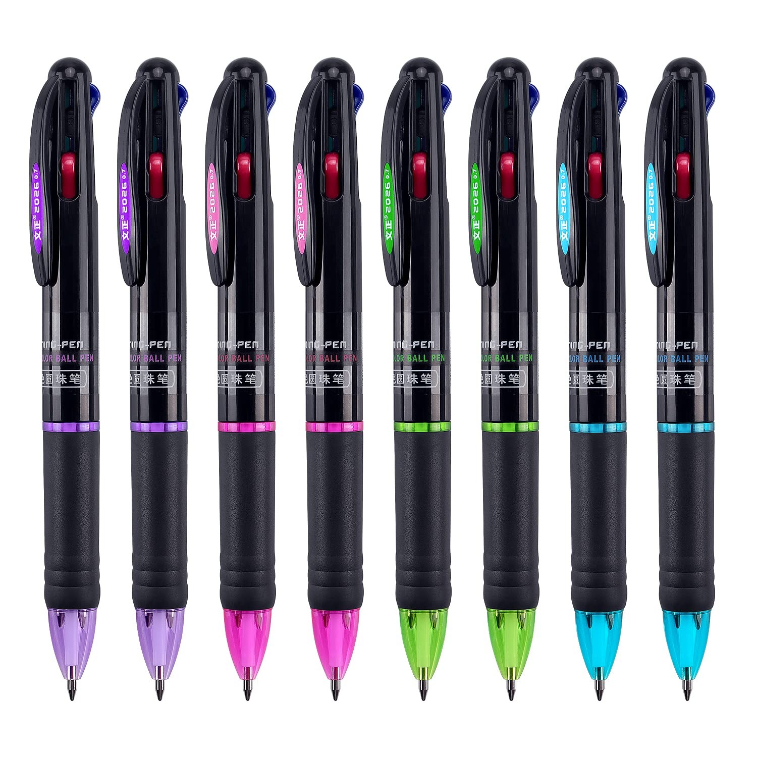 8 Pack Multicolor Ballpoint Pens 4-in-1 0.7mm Colored Retractable Ballpoint Gift