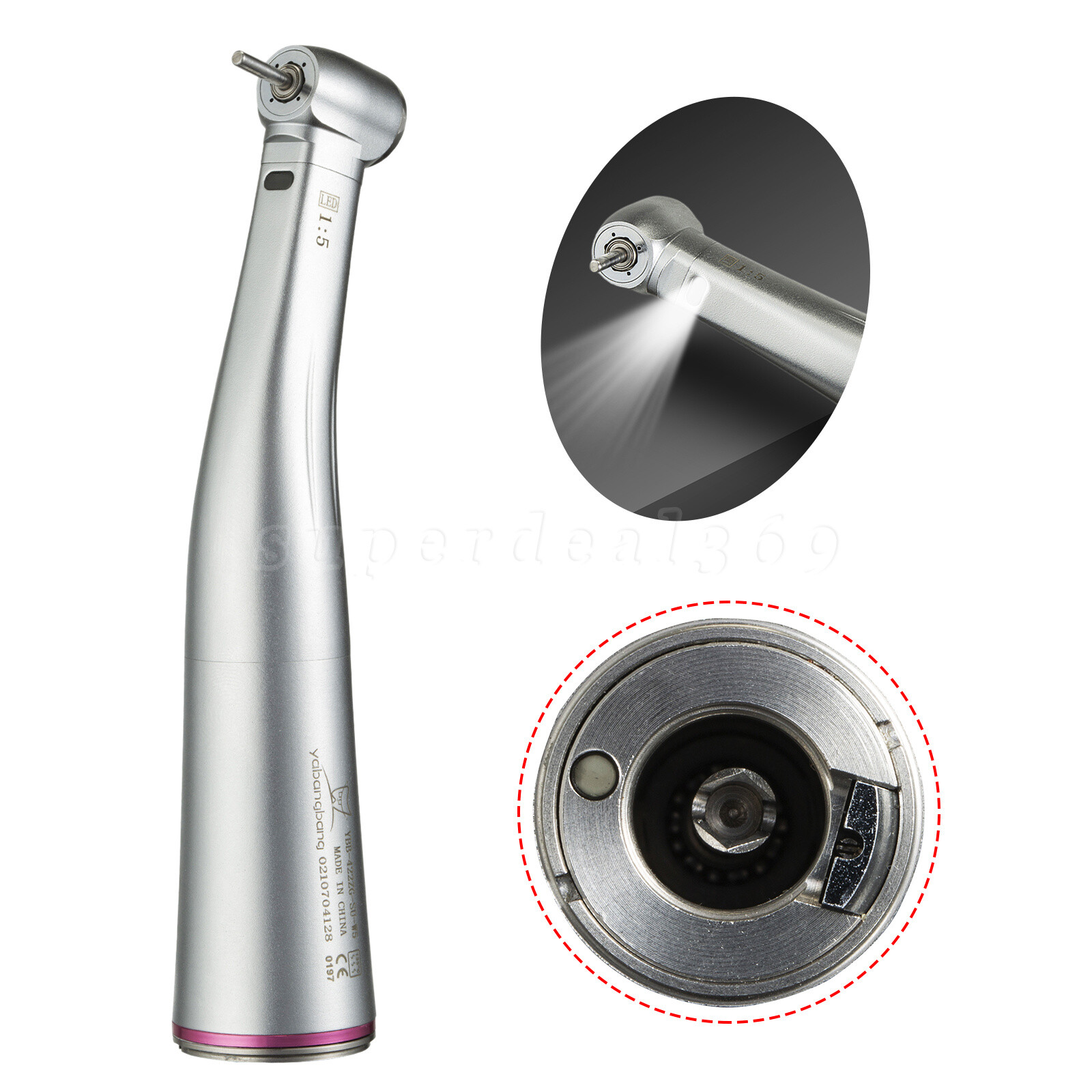 NSK Style LED Dental 1:5 Fiber Optic Contra Angle Fit Micro Motor