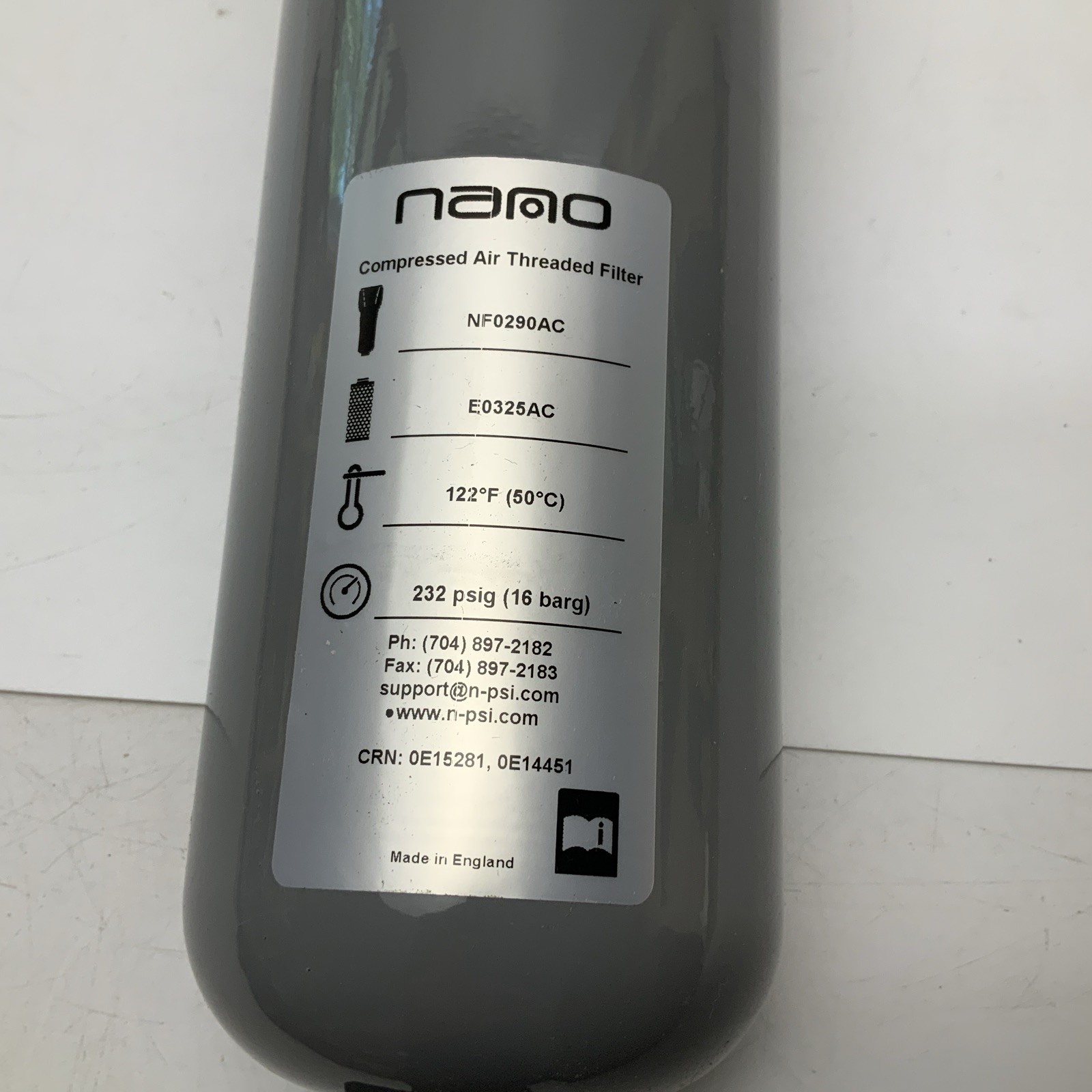 NEW NANO COMPRESSED AIR THREADED FILTER NF0290AC E0325AC 122F (50C)
