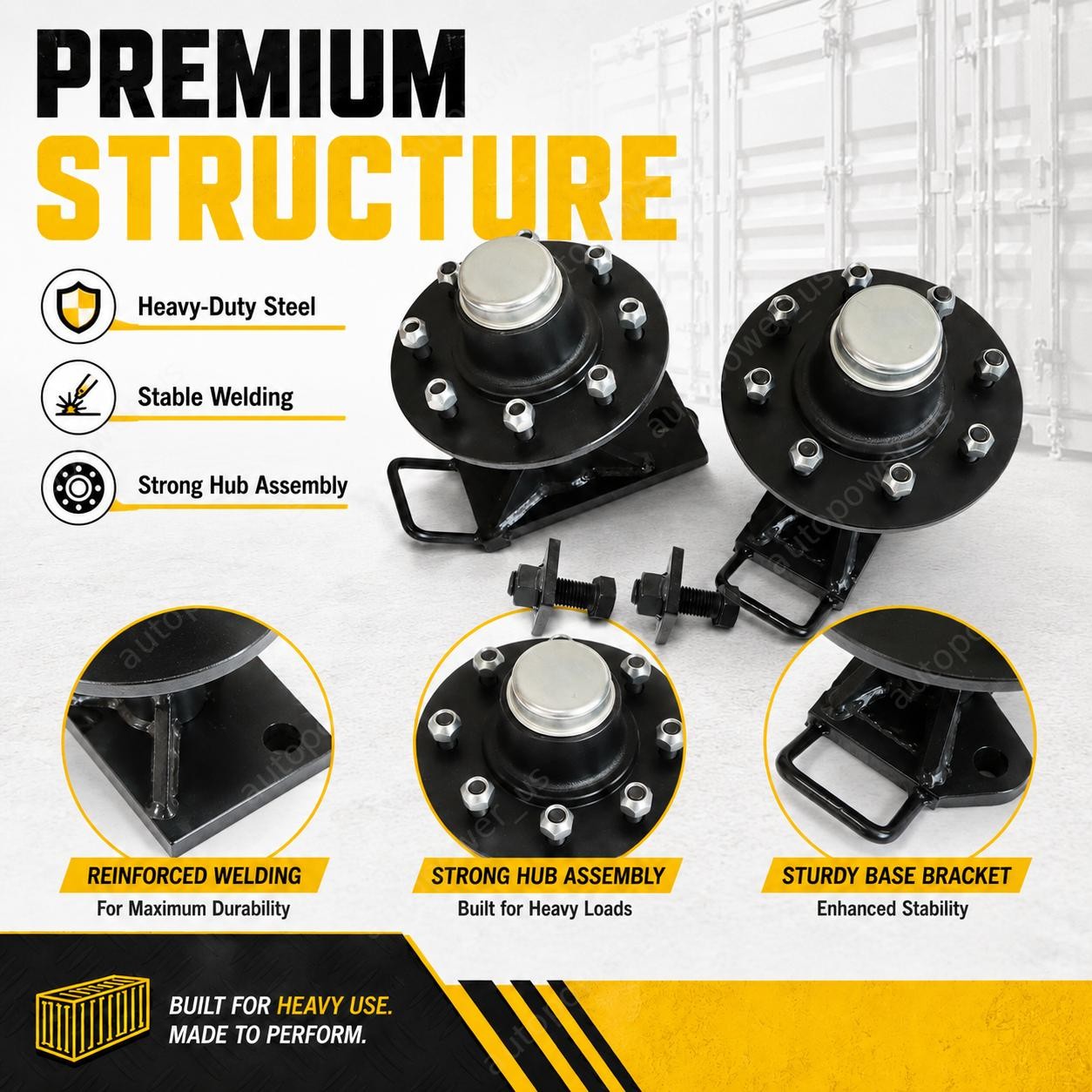8 x 6.5 Lug – 9000LB Shipping Container Wheels Bolt-on Spindle Kit Pair