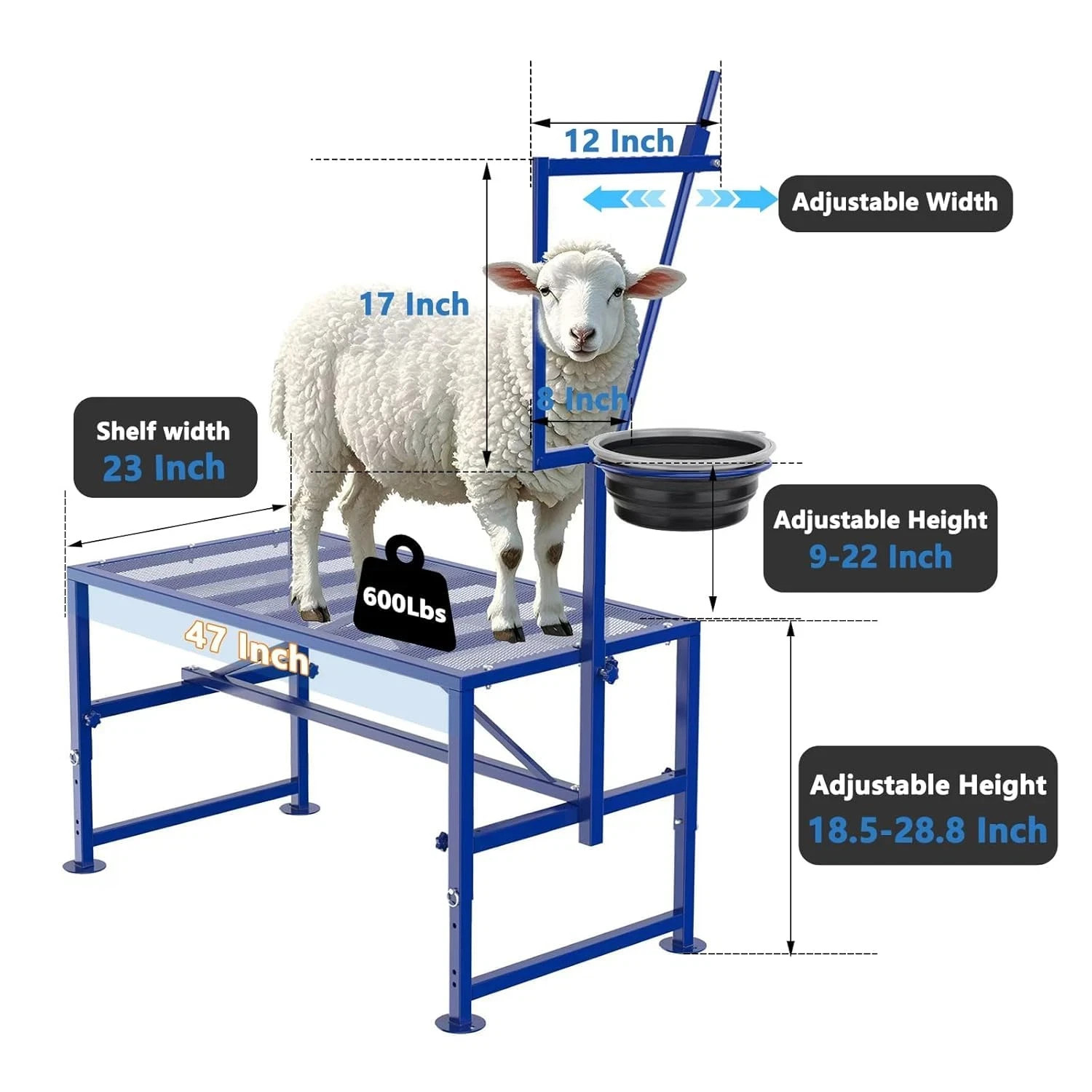 600 Lbs Goat Milking Stand with Feed Bin, Heavy Duty Goat Stand for Milking, Hoo