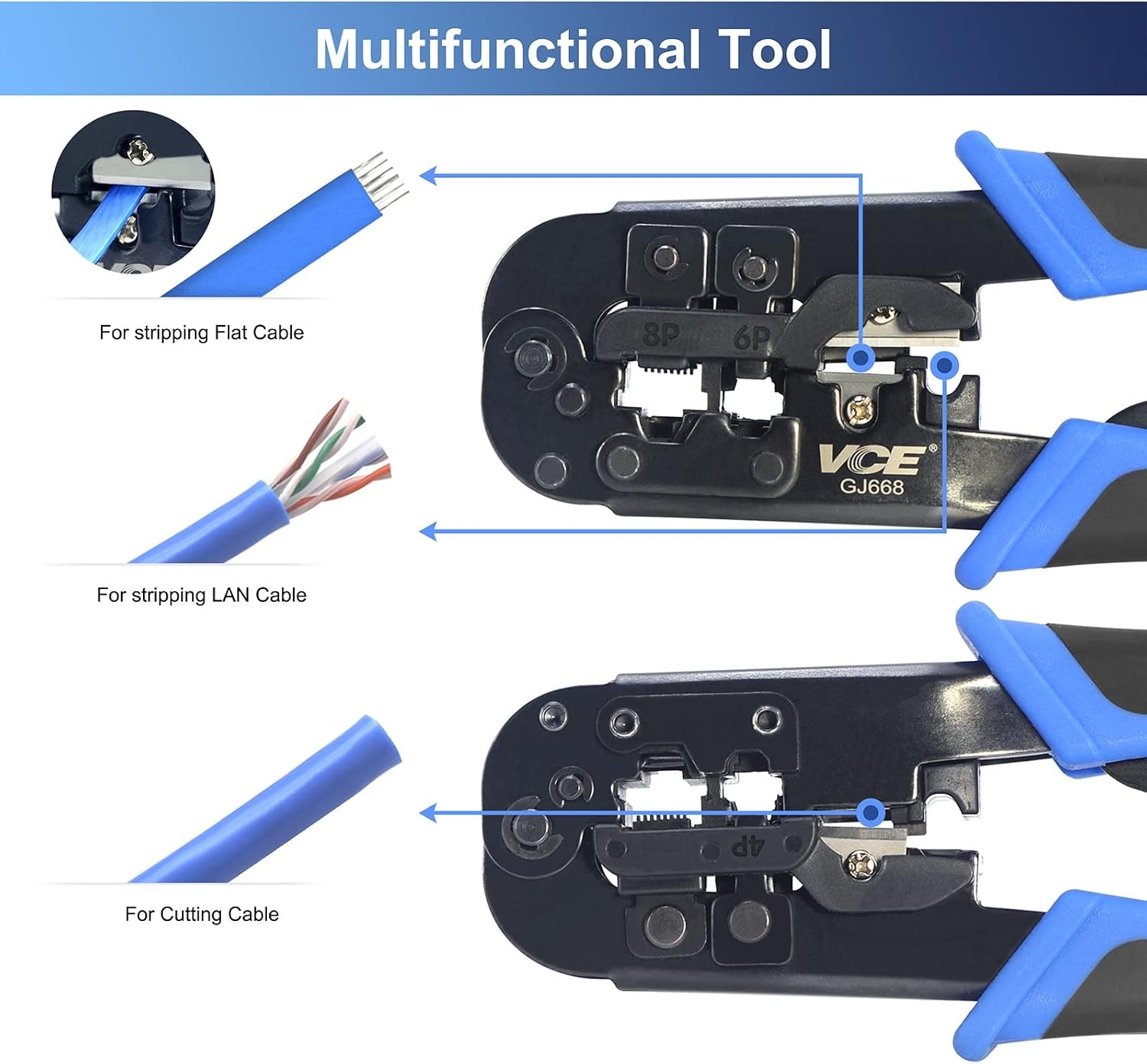 All-in-One Multi-Tool Crimper Cutter Stripper for RJ45 RJ11/RJ12 RJ22 Ethernet