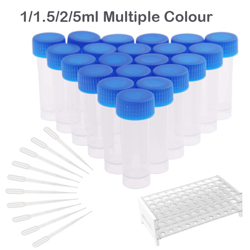 Small Plastic 1-5ml Vials With Push On Cap Clear Test Tubes Mini Lab Bottle