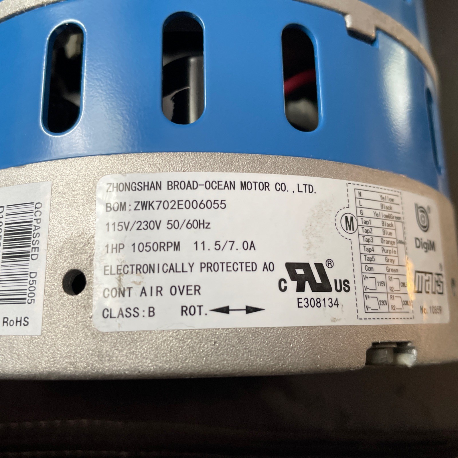 1 HP 115v/230v 50/60 Hz Fan Motor For a 4 Ton AC. See Pictures For Specs.