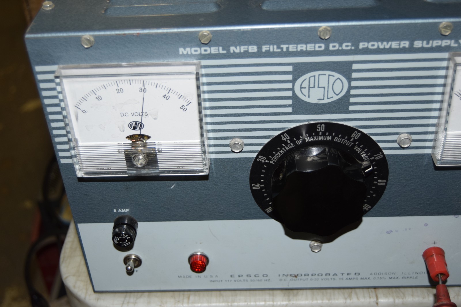 Epsco NFB 0-32 Volts DC 15A (44 VDC Max) Filtered DC Power Supply 115V Input