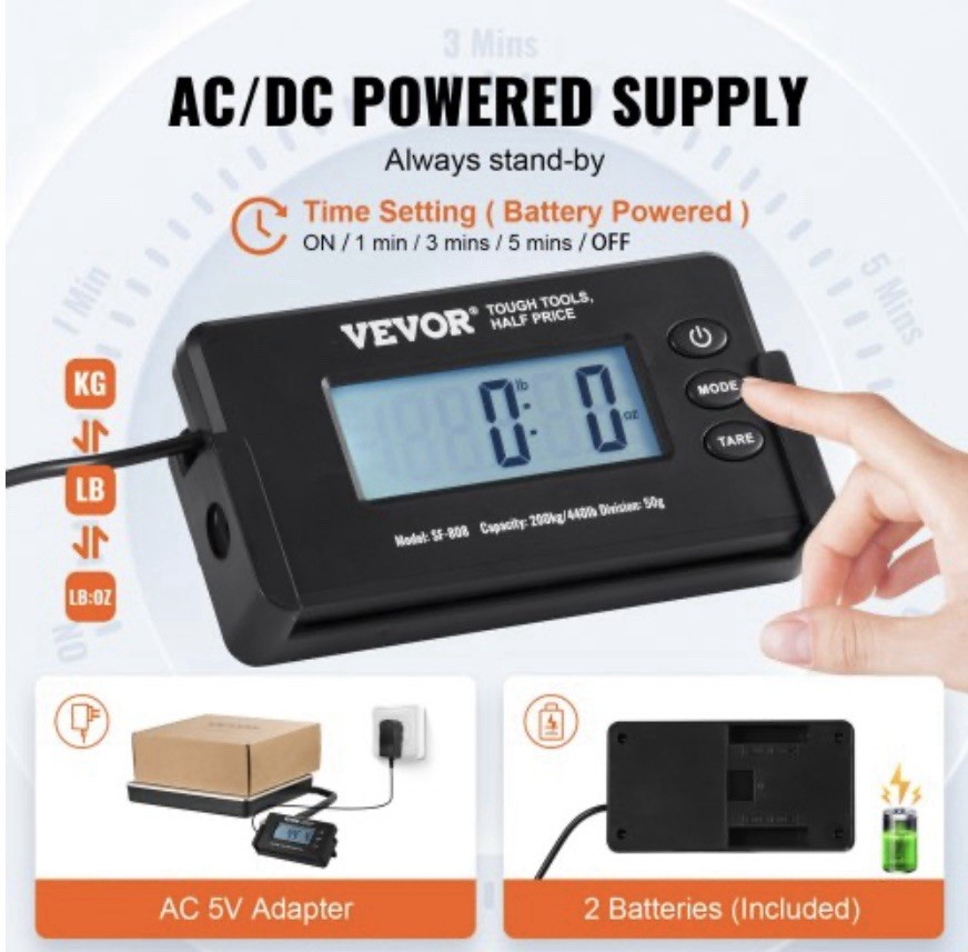 VEVOR 440 lbs x 1.7 oz Shipping Scale Digital Postal Scale AC/DC Package LCD