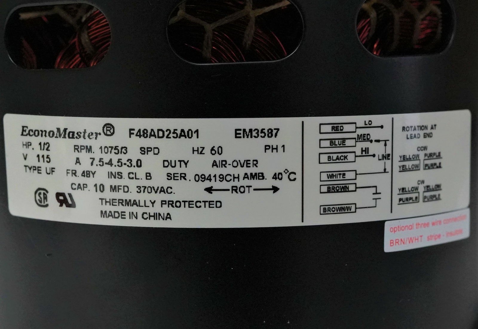 HVAC Blower Fan Motor 1/2 HP 1075 RPM 115 Volts for Fasco D701 with Capacitor