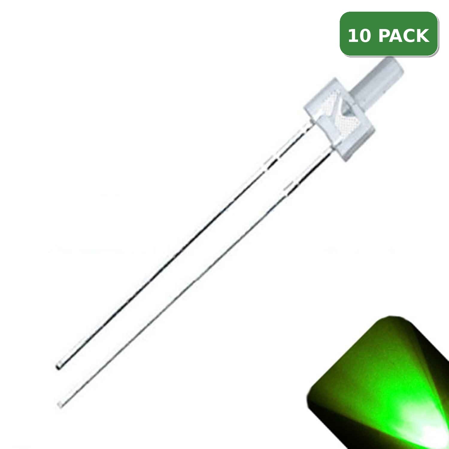 10 x 2mm Tower Pure Green LED Super Bright Lighthouse LEDs Model Building Scale