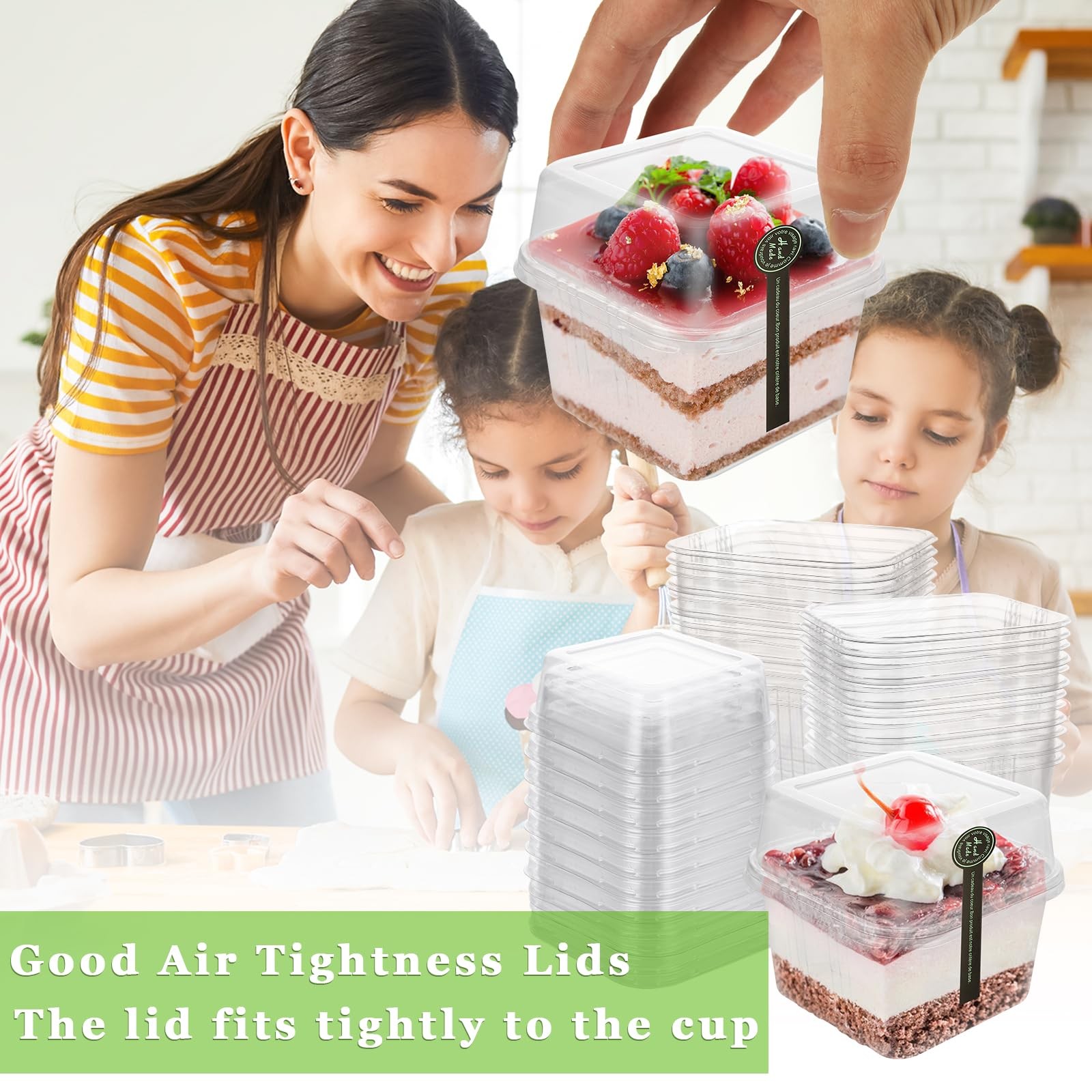 100 Pack Plastic Tiramisu Containers with Lid 8 oz Square Plastic Dessert Cup…