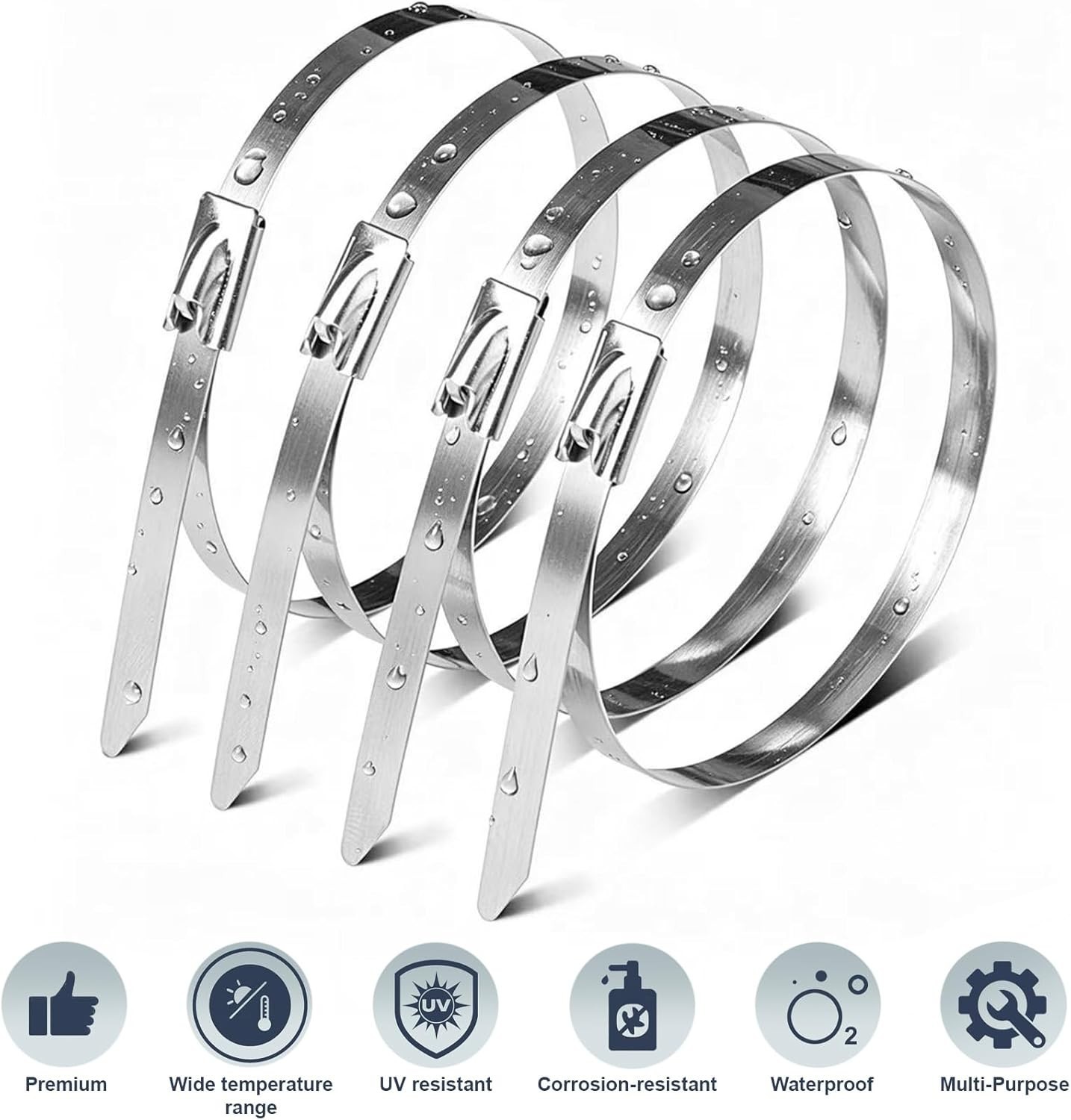 Metal Zip Ties 11.8 Inch 50 Pack Stainless Steel Heavy Duty Self-Locking for …