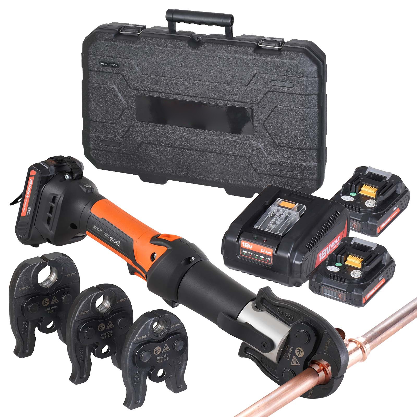 VEVOR Press Tool 18V Electric Pipe Crimping Tool for 1/2″ 3/4″ 1″ Copper Pipes