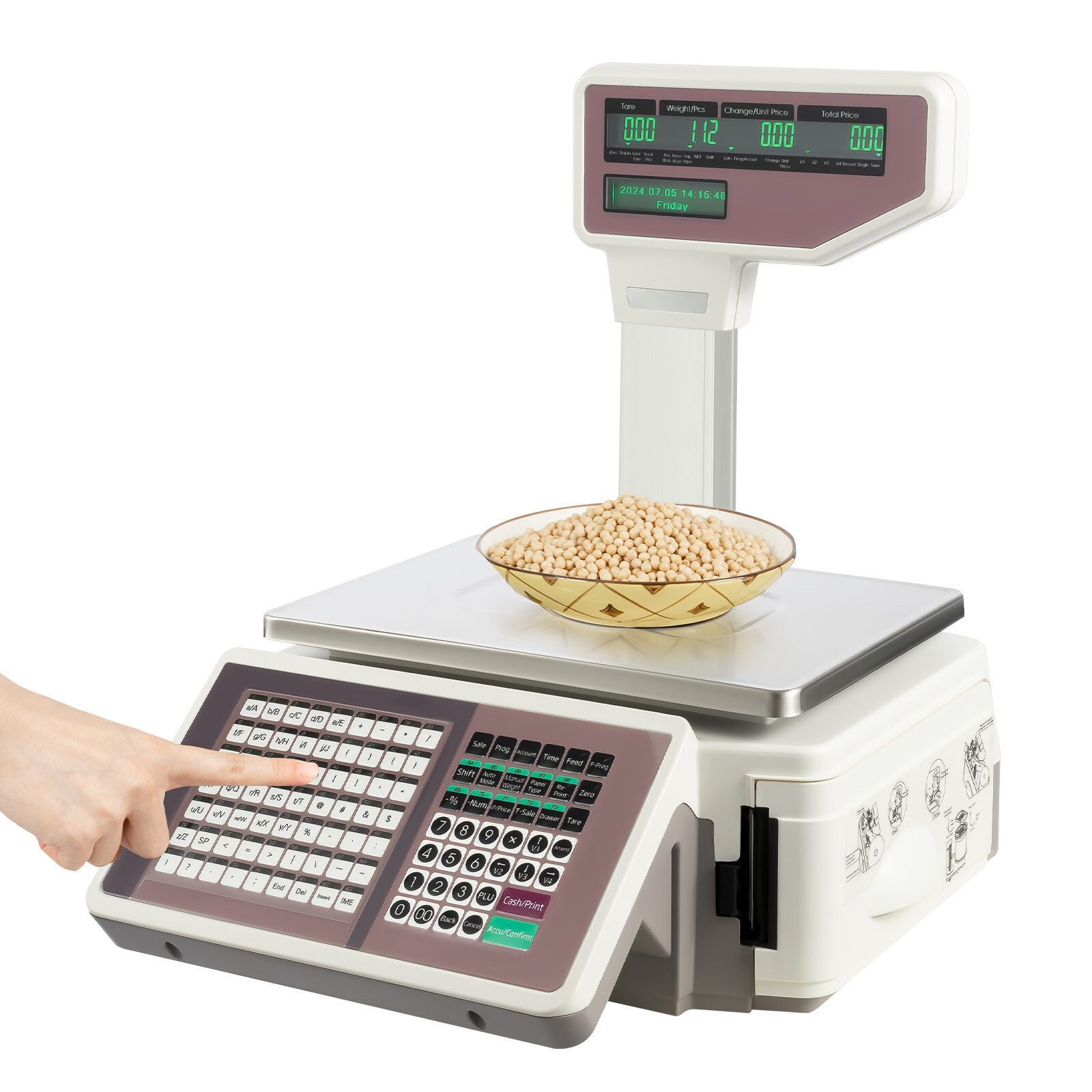 New Commercial Digital Price Computing Scale 66Lbs with Label Barcode Printer