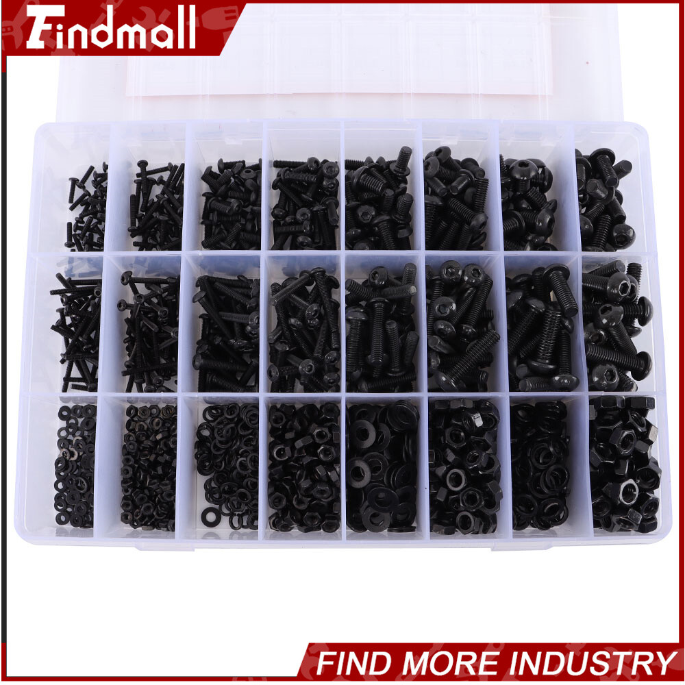 Findmall 1840pcs M2-M5 Alloy Steel Metric Hex Button Head Cap Bolts And Nuts Kit
