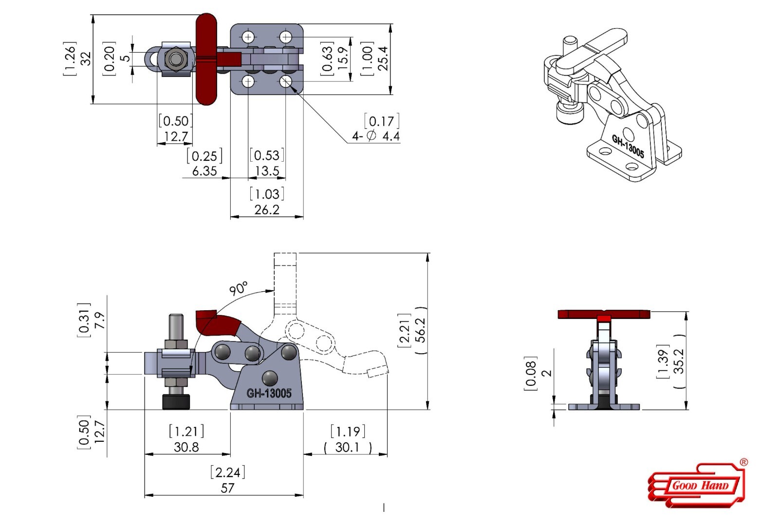 Good Hand GH-13005 Vertical Toggle Clamp, 150 lb (cross ref 305-U) NEW