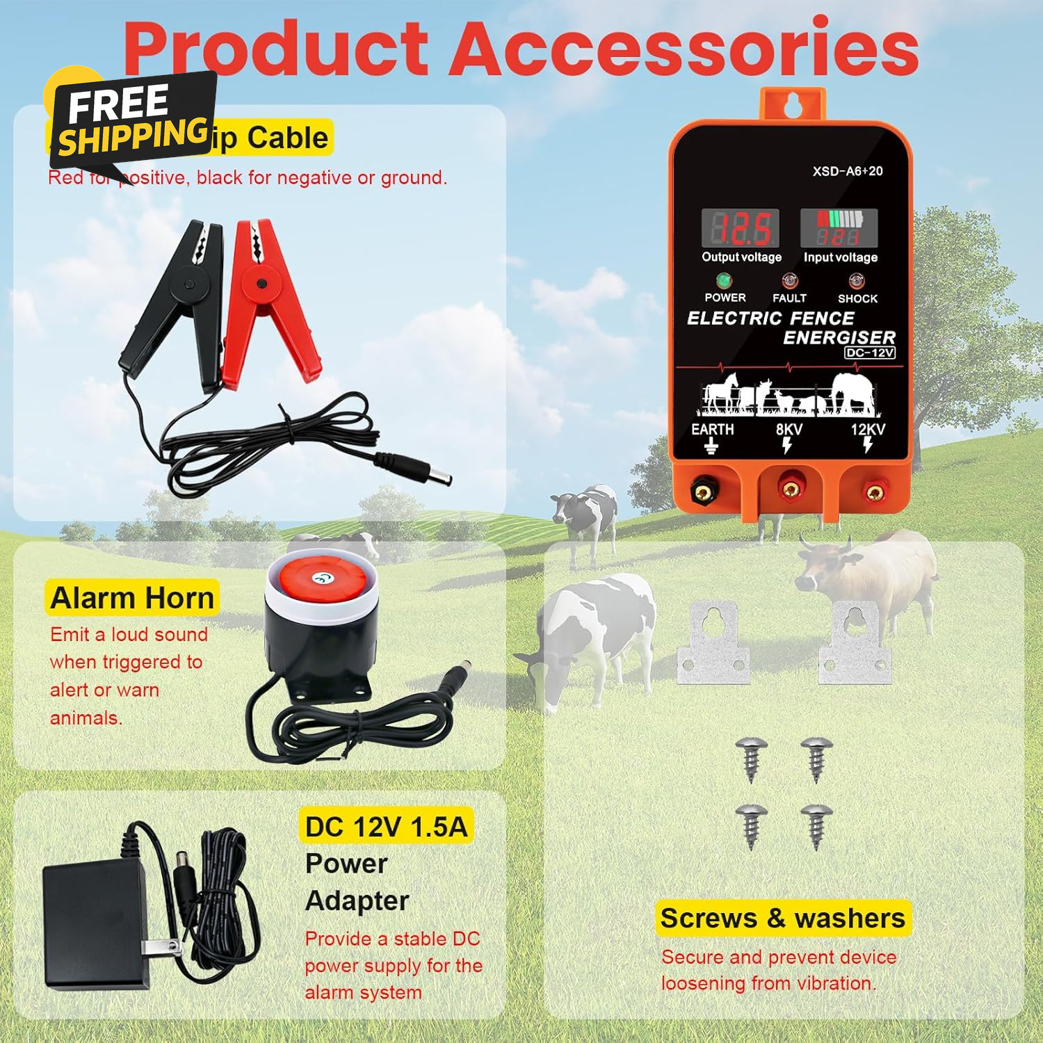 5.5J Electric Fence Charger Energizer, 5.5 Joules 10 Miles, AC DC 2 in 1 Powered